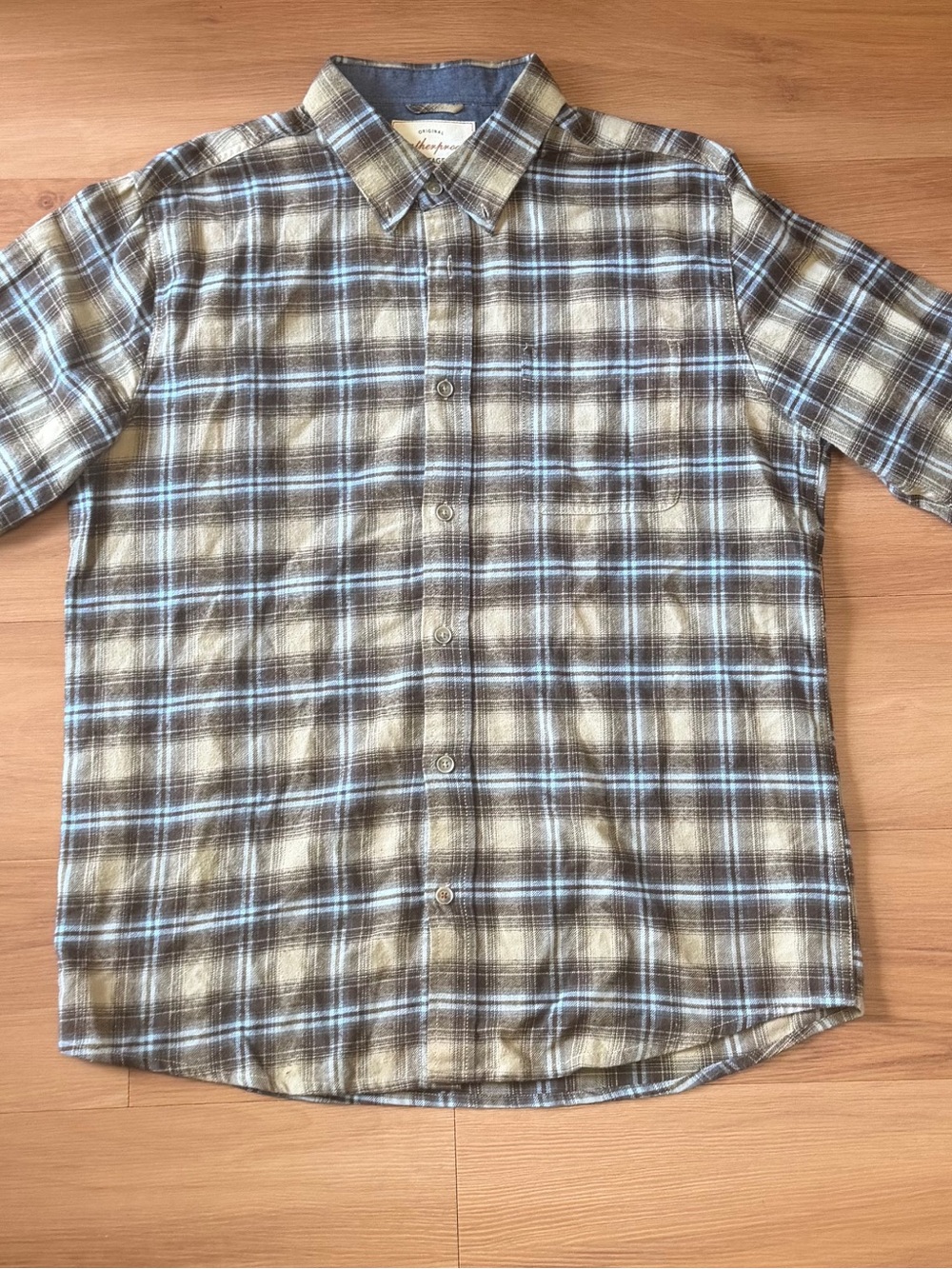 Weatherproof Brown and Blue Plaid Button-Down Shirt